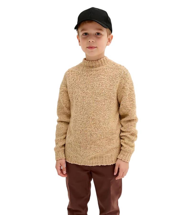 Kinder Bouclé-Strick-Pullover Jungen Stehkragen-Pullover Herbst-Pullover 945781 Beige von O46bpx