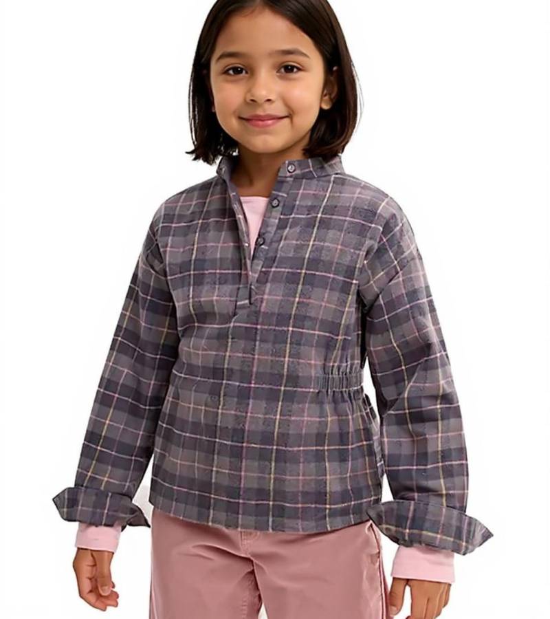 Kinder Flanell-Bluse für Mädchen Baumwoll-Shirt mit Raffung an der Taille mit Knopfverschluss 930775 Grau/Rosa von O46bpx