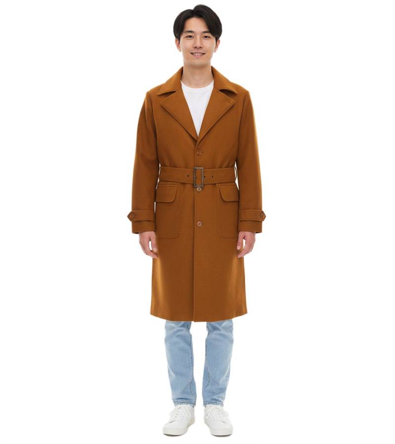 Mantel für Herren mit Woll-Anteil Herbst-Jacke mit Gürtel Langarm mit Knöpfen Winter-Jacke 936768 Braun von O46bpx