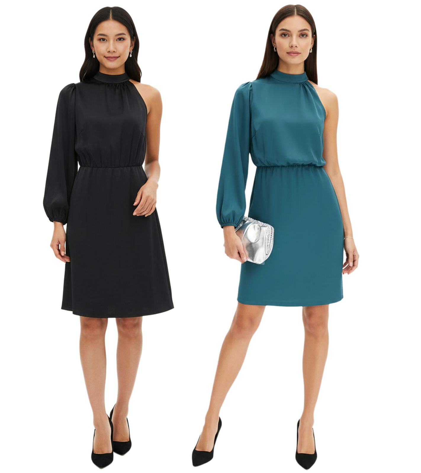 Stilvolles Damen One-Shoulder-Kleid Frühlings-Kleid aus glänzendem Satin Ausgeh-Kleid 925469 in Grün oder 919324 in Schwarz Stilvolles Damen One-Shoulder-Kleid Frühlings-Kleid aus glänzendem Satin Ausgeh-Kleid 925469 in Grün oder 919324 in Schwarz von O46bpx