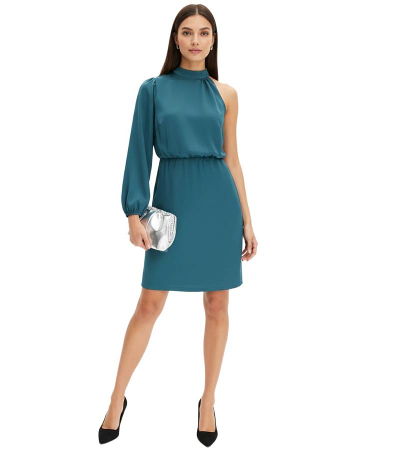Stilvolles Damen One-Shoulder-Kleid aus glänzendem Satin Midi-Kleid 925469 Grün von O46bpx