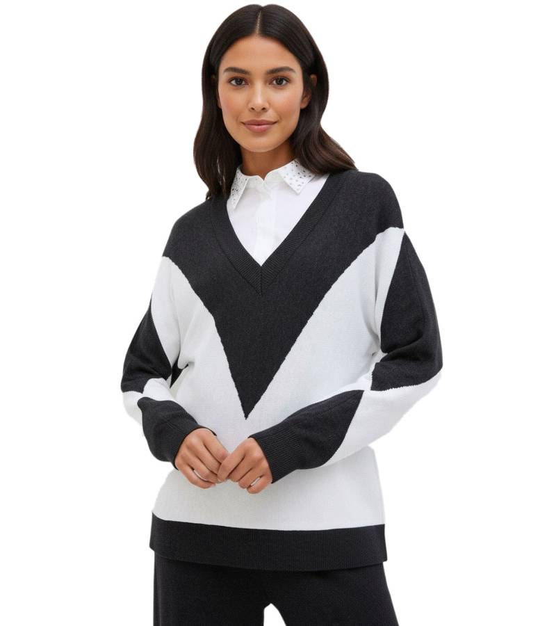 bequemer Damen Strick-Pullover im Rautendesign Alltags-Pullover 978974 Grau von O46bpx