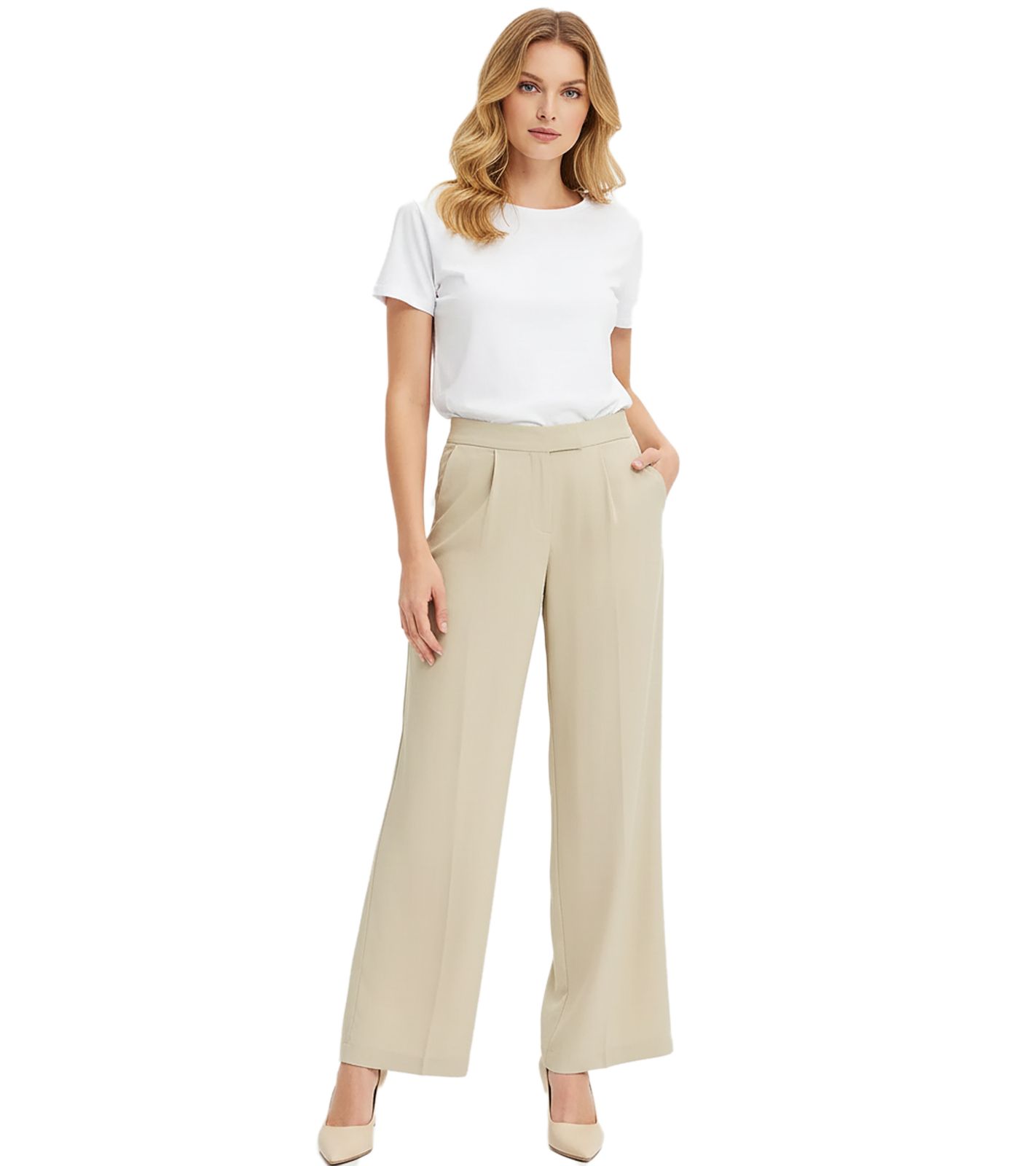 elegante Damen Lyocell-Hose mit Bundfalten Business-Hose Stoff-Hose 951588 Khaki von O46bpx