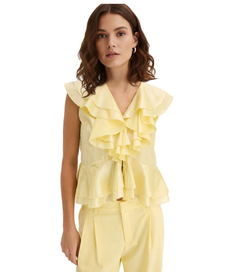 glänzende Damen Bluse mit Rüschen Sommer-Top 966572 Gelb glänzende Damen Bluse mit Rüschen Sommer-Top 966572 Gelb von O46bpx