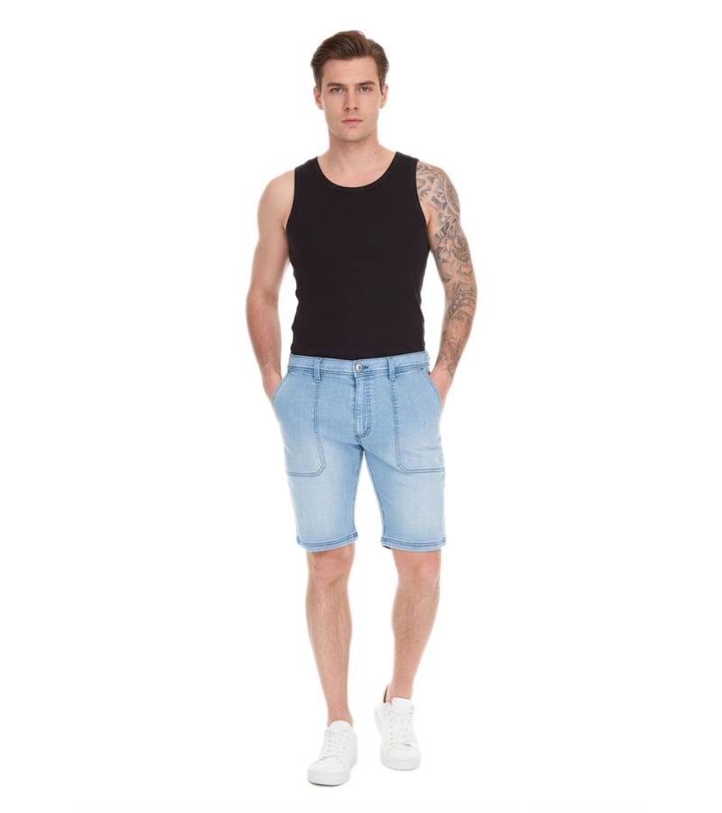 lässige Herren Stretch Jeans-Bermuda kurze Denim-Shorts Loose-Fit in angesagtem Vintage-Look 956411 Blau von O46bpx