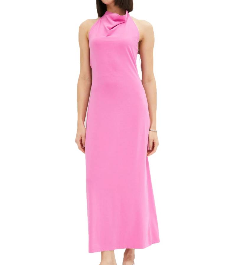 langes Damen Sommer-Kleid Neckholder-Kleid mit extravagantem Rücken Maxi-Kleid 905374 Pink von O46BPX