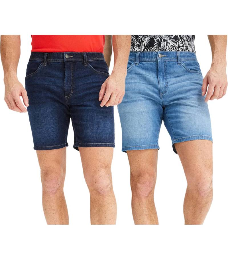leichte Herren Jeans-Shorts Loose-Fit Denim-Bermuda mit Bequembund kurze Hose aus Bio-Baumwolle in Dunkel-Blau oder Hell-Blau von O46bpx