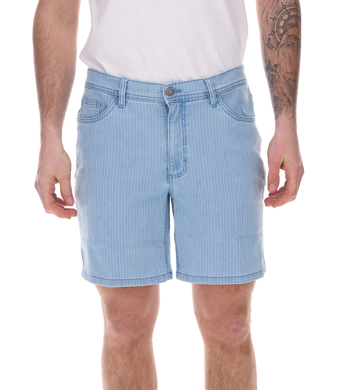 modische Herren Stretch Jeans-Bermuda Denim-Shorts Regular-Fit im Nadelstreifen-Look 922918 Hell-Blau von O46bpx