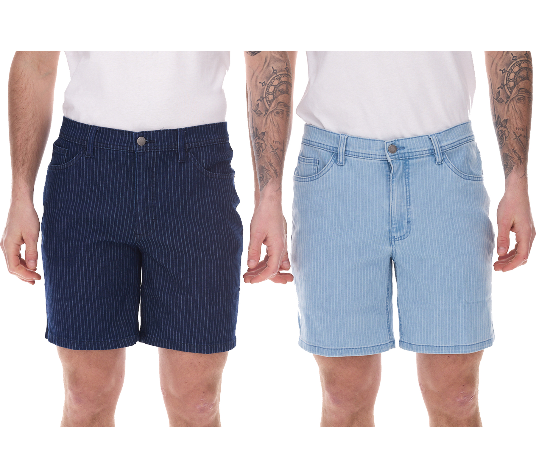 modische Herren Stretch Jeans-Bermuda Denim-Shorts Regular-Fit im Nadelstreifen-Look 946959-922918 Dunkelblau oder Hellblau von O46bpx