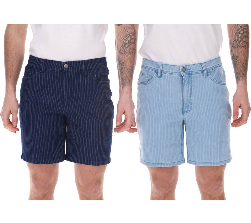 modische Herren Stretch Jeans-Bermuda Denim-Shorts Regular-Fit im Nadelstreifen-Look 946959-922918 Dunkelblau oder Hellblau von O46bpx