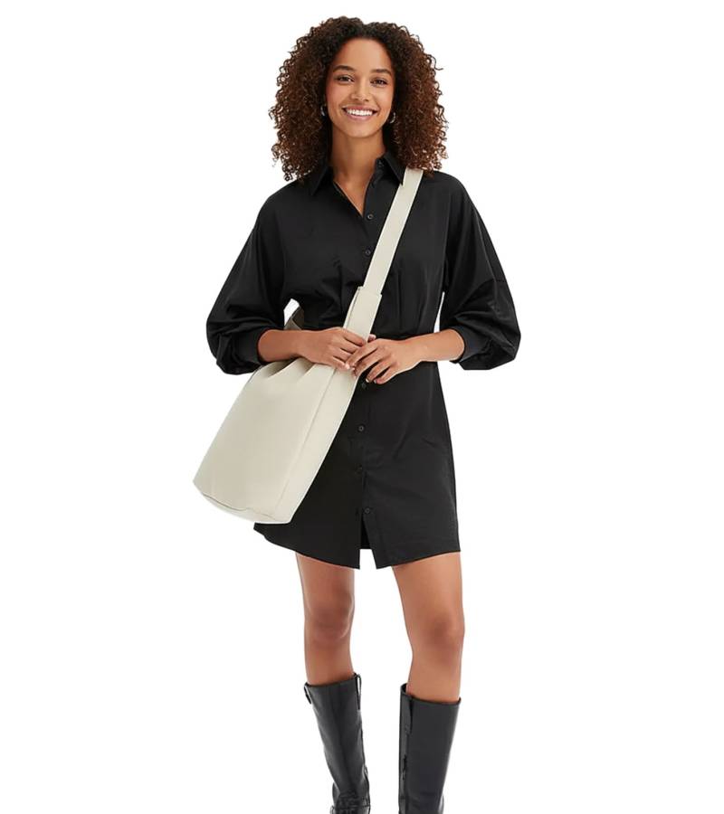 modisches Damen Mini-Kleid mit Hemdkragen Langarm-Kleid 932396 Schwarz von O46bpx