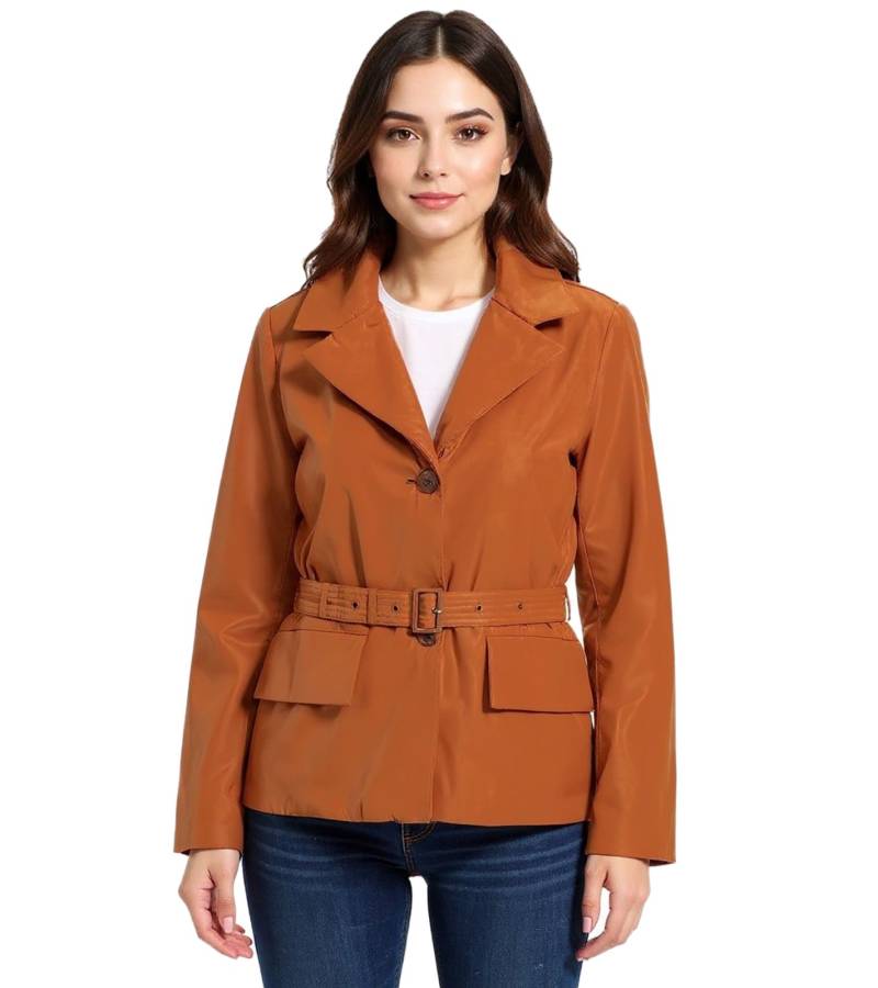 nachhaltige Damen Jacke wattierte Blazer-Jacke mit Gürtel Freizeit-Jacke 944007 Braun von O46bpx