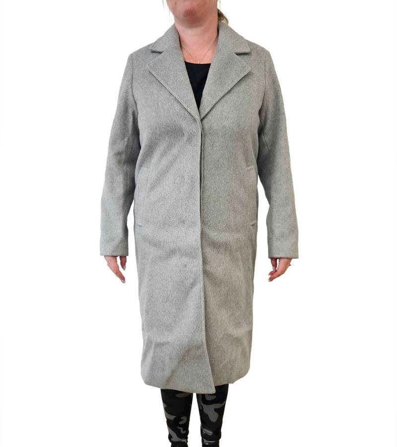 nachhaltige Long-Mantel Damen Alltags-Mantel in Wolloptik Basic-Mantel Langarm-Jacke 931881 Grau von O46bpx