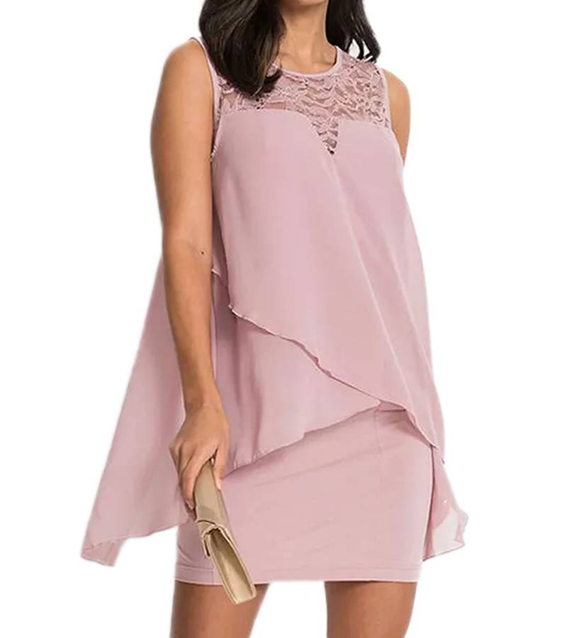nachhaltiges Damen Sommer-Kleid mit Spitzendetails und Pailletten Mini-Kleid Chiffon-Kleid Business-Kleid 965847 Rosa von O46bpx