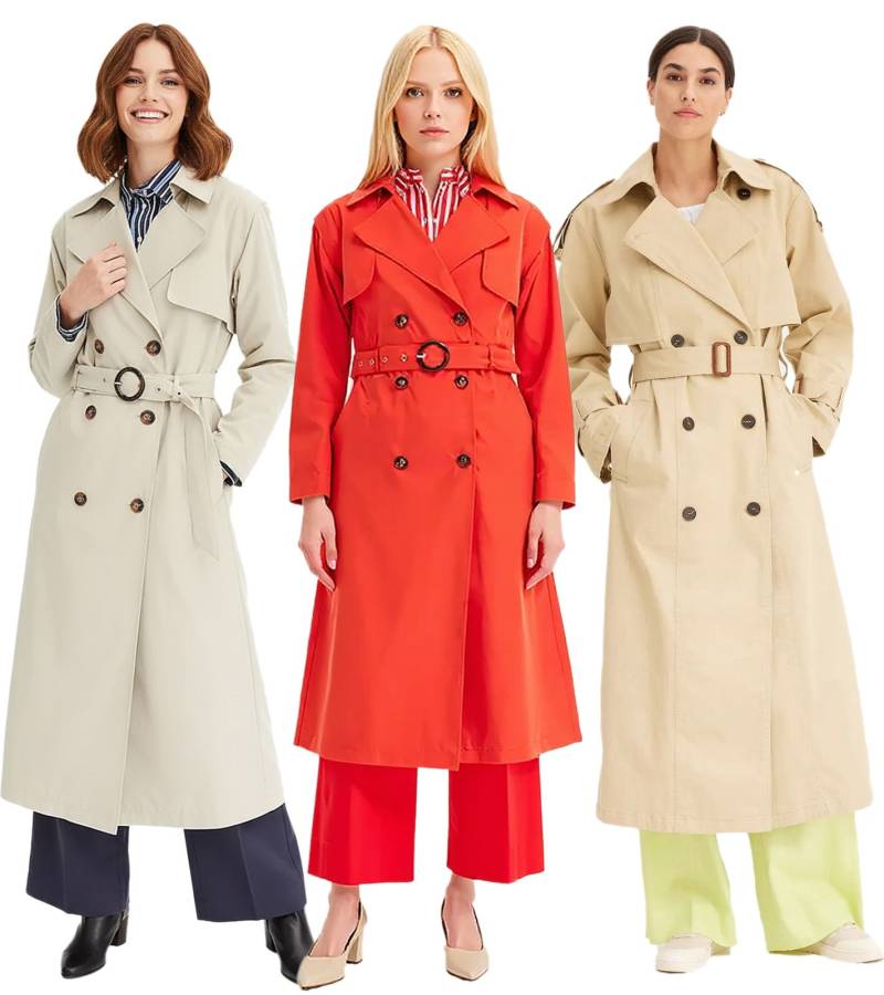 stilvoller Damen Mantel im Trenchcoat-Stil mit Reverskragen Business-Jacke in Khaki, Beige oder Rot von O46bpx