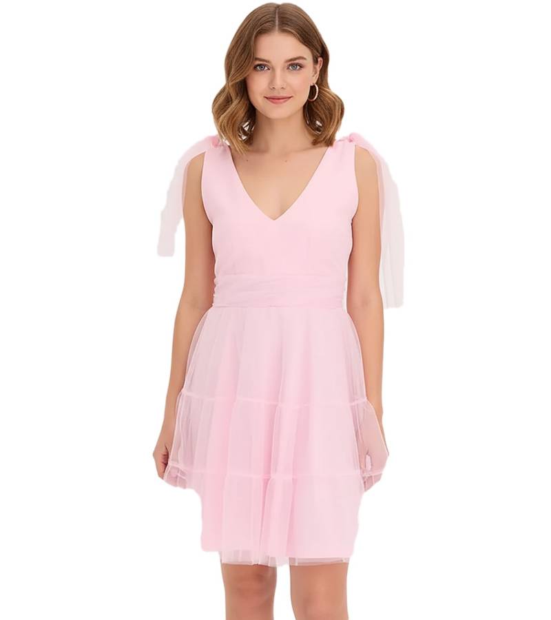 stylisches Mini-Kleid aus zartem Tüll mit Schleifen-Details Netz-Kleid 915092 Rosa von O46bpx
