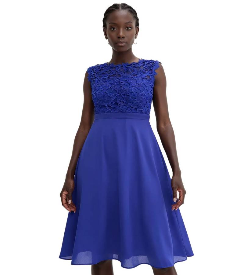 verträumtes Damen Abend-Kleid mit schöner Spitze und Häkelbesatz Mini-Kleid 931026 Blau von O46bpx