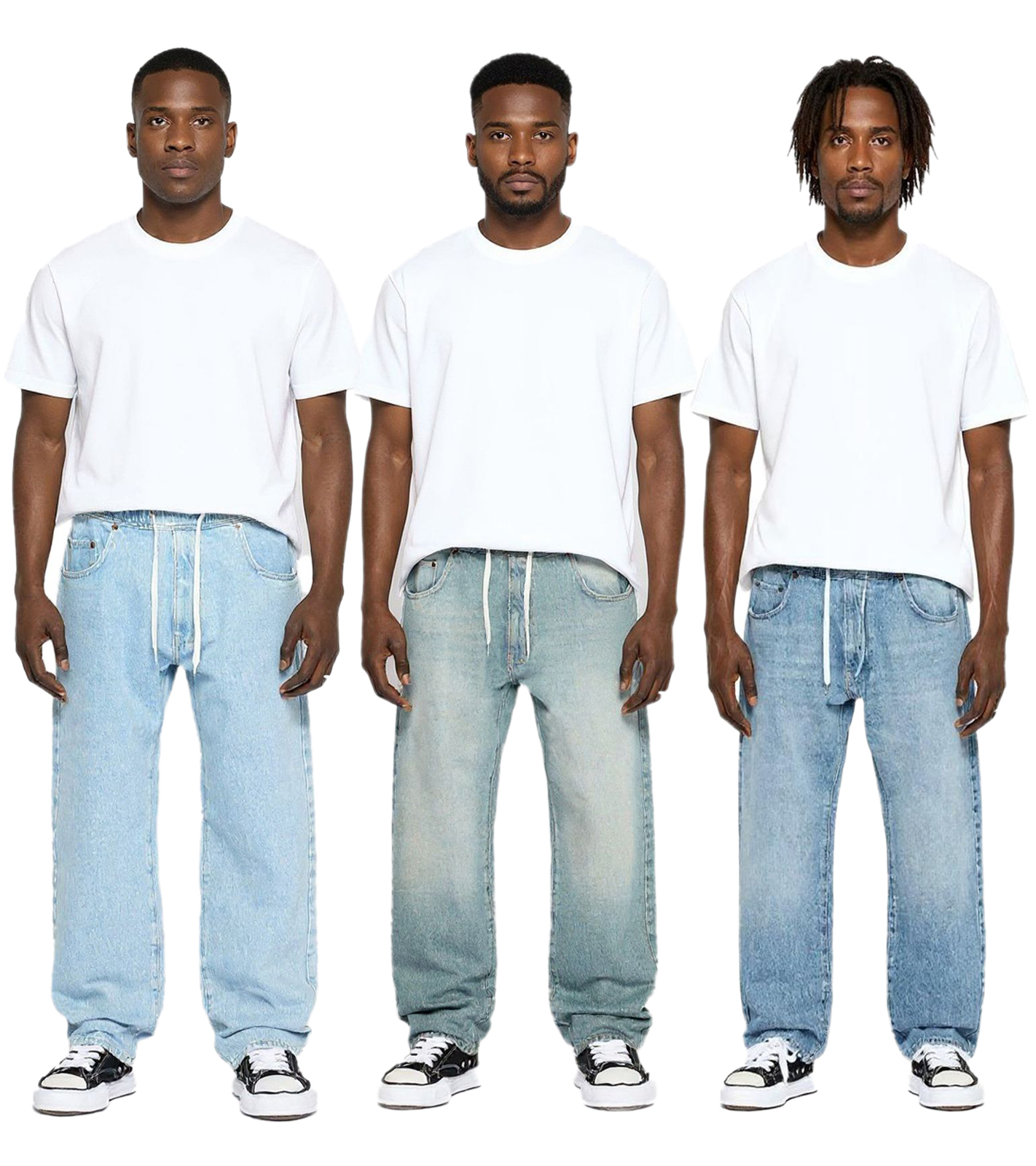 stylische Herren Jeans im Jogger-Stil Denim-Hose Baggy Leg mit Bindeband BR-12000 Blau in verschiedenen Ausfertigungen Pacific Blue, 90s Blue oder Heaven Blue von O46br