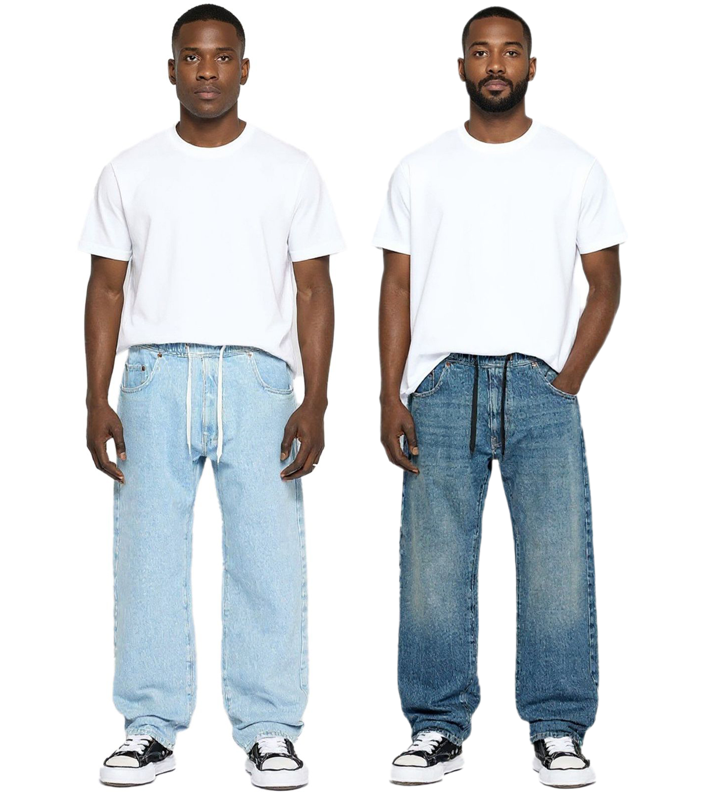 urbane Herren Baggy-Pants mit Bindeband Jeans im Jogger-Stil Denim-Hose BR-12000 in Dunkel-Blau oder Hell-Blau von O46BR