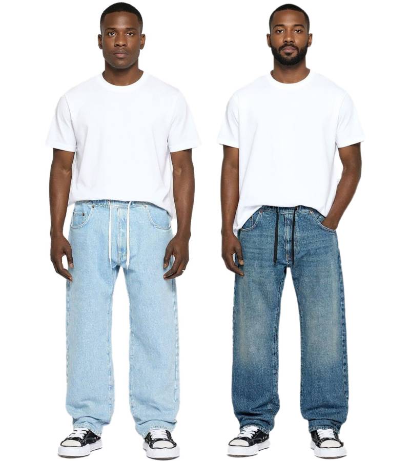 urbane Herren Baggy-Pants mit Bindeband Jeans im Jogger-Stil Denim-Hose BR-12000 in Dunkel-Blau oder Hell-Blau von O46br