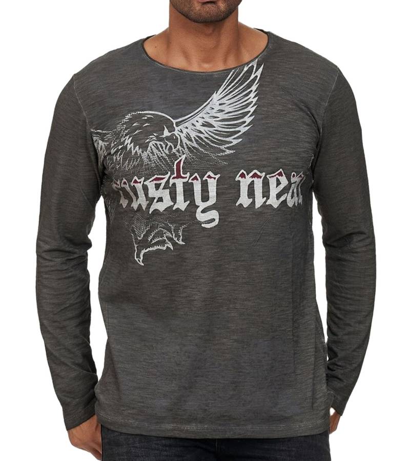 Herren Langarm-Shirt mit Adler Print Sommer-Baumwoll-Longsleeve Freizeit-Pullover R-10143 Grau von O46rn