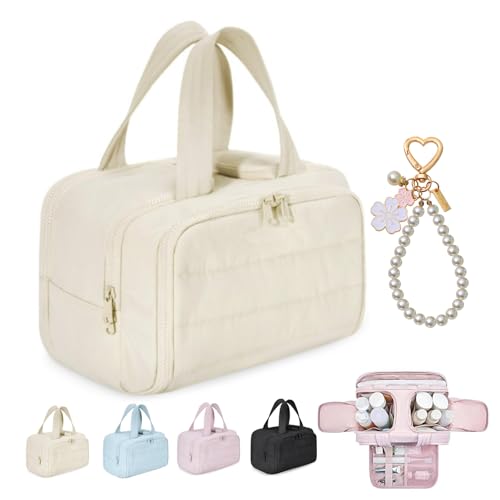 Elouva Toiletry Bag, Large Capacity Wide-Open Travel Cosmetic Bag, Elouva Large Capacity Travel Cosmetic Bags for Women, Multi-Functional Waterproof Toiletry Organizer (Beige) von OADAA