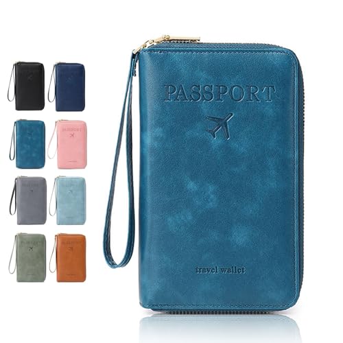 Rowgins Multi-Functional RFID Passport Wallet, Multifunctional Travel Wallet for Men Women, Passport Holder for Travel Essentials (1Pc Peacock Blue) von OADAA
