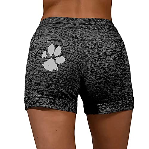 Damen Laufshorts Baggy Shorts Damen Gedruckte Leggings Yoga Hose Sport Taille Hose Schnürung Elastische Shorts Tasche Strand Shorts Katze Pfote Bedruckte Shorts Hose Dunkelgraue Katzenpfote L von OADOBKICE