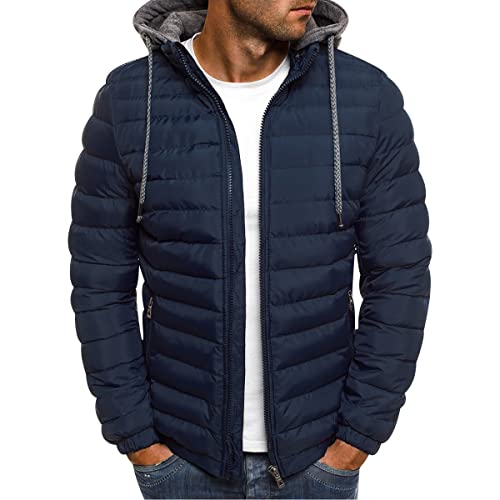 Leichte Daunenjacke Herren Mit Kapuze Herren Daunenmäntel Ultraleichte, Verstaubare Daunenjacke Mit Daunenfüllung, Parka, Gesteppt, Gepolstert, Mit Kapuze, Pufferjacke, Outdoor-Mantel Navy Blau L von OADOBKICE