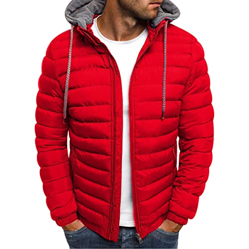 Leichte Daunenjacke Herren Mit Kapuze Herren Daunenmäntel Ultraleichte, Verstaubare Daunenjacke Mit Daunenfüllung, Parka, Gesteppt, Gepolstert, Mit Kapuze, Pufferjacke, Outdoor-Mantel Rot XL von OADOBKICE