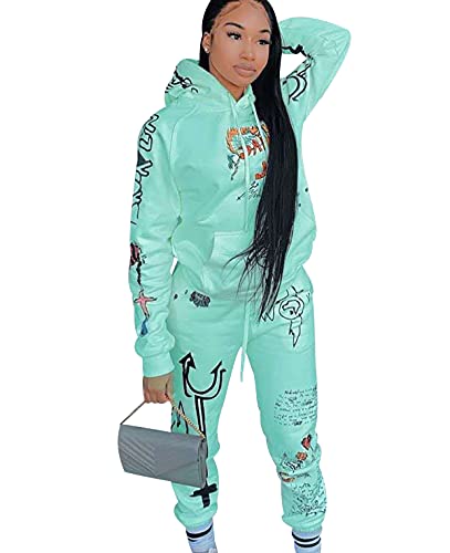 OADOBKICE 2Pac Jogginganzug Damen Unser Overall Unser Jumpsuit Prime Bildschönheiten Damen Trainingsanzug Mit Langen Ärmeln Damen Playsuit Lässig Sport Trainingsanzug Damen Schwarz Grün M von OADOBKICE