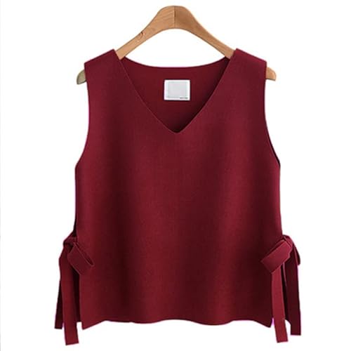 OADOBKICE Ärmellose Weste Damen Armlose Weste Damen Übergroße Weste Strickweste Damen V-Ausschnitt Pullover Lose Weste Äußerer Ärmelloser Pullover Damen Casual Weste Slim Fit Gilet Burgund M von OADOBKICE