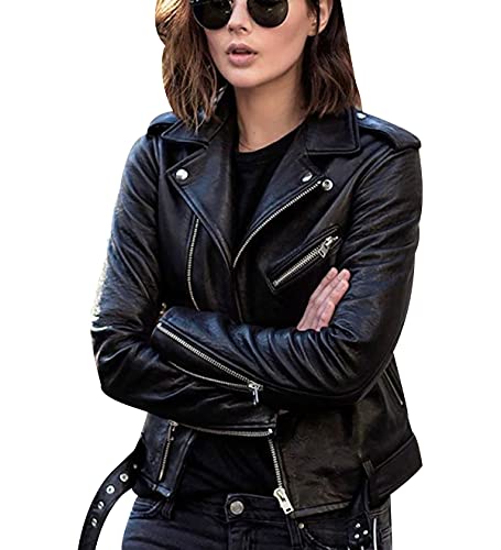 Damen Jacke Jacke Damen Übergröße Schwarz Damen Lederjacke Winddichte Jacke Damen Leichte Damen Lederjacke Long Jacke Damen Leder Jack Tshirt Damen Gant Jacke Damen Jacke Schwarz XL von OADOBKICE