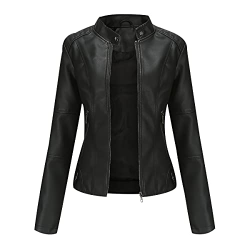 OADOBKICE Damen Jacke Leder Jacke Damen Billige Jacke Frauen Jacke Damen Schwarz Jacke Damen Leder Dünne Jacke Damen Female Kunstlederjacke Biker Damen Lederjacken Slim Fit Jacke Damen Schwarz EU-M von OADOBKICE