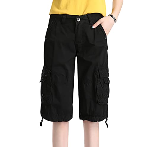 OADOBKICE Damen Laufshorts Baggy Shorts Frauen Dünne Cargo Shorts Frauen 5-Punkt Hose Lose Shorts Multi-Pocket Shorts Plus Größe Hose Bermuda Shorts Camouflage Shorts Hose Damen Schwarz 36 von OADOBKICE