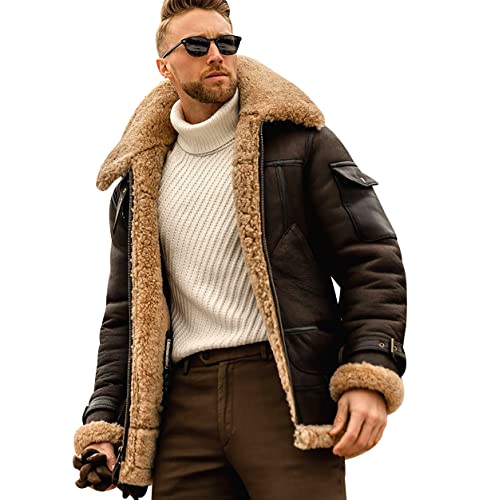 OADOBKICE Fahrradjacke Herren Wasserdichte Jacken Für Herren Wintermantel Outdoormantel Kunstlederjacke Elegante Jacke Arbeitsjacke Leichte Jacke Plus Größe Herrenjacke Oversize-Jacke Braun 3XL von OADOBKICE