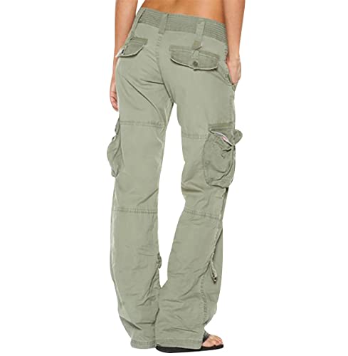 OADOBKICE Harems Hose Für Damen Freizeit Hose Damen Retro Hose Mit Weitem Bein Damen Multi Pocket Hose Lässig Lose Hose Gerade Damen Cargohose Modehose Harems Hose Schwarz Grün S von OADOBKICE