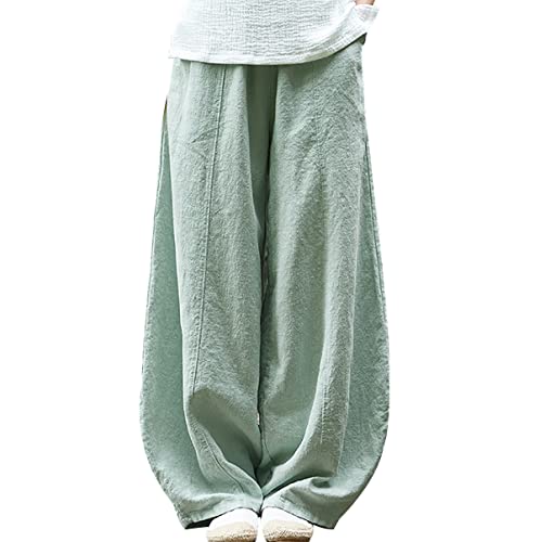 OADOBKICE Harems Hose Für Damen Freizeithose Damen Sommer Leinenhose Damen Retro Slim Fit Hose Casual Pump Hose Damen Hose Weiche Damenhose Uni Hose Pump Hose Damen Hose Grüne Bohnen S von OADOBKICE