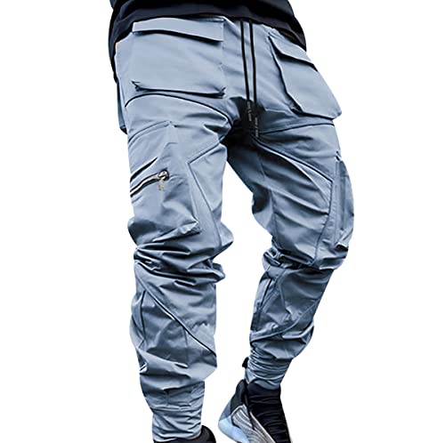 OADOBKICE Haremshose Herren Slim Fit Arbeitshose Herren Baggy Hose Herren Workwear Hose Multi Pocket Cargohose Outdoor Sporthose Klettverschluss Und Kordelzug Dehnbare Hose Herren Grau 3XL von OADOBKICE