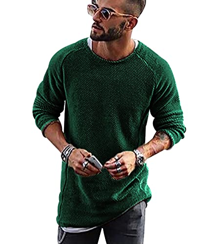 OADOBKICE Herren Tops Pullover Schwarz Herren Top Plus Größe Herren Pullover Herren Langarm Oberteil Wolle Pullover Rundhals Pullover Breites Herren Stricken Herren Pullover Lang Top Grün L von OADOBKICE