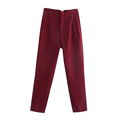 OADOBKICE Hosen Damen High Waist Haremshose Damen Freizeithose Weites Bein Hose Hohe Taille Hose Lockere Hose Tasche Baggy Pants Turnhose Weiche Leggings Hose Mit Hoher Taille Lange Hose Burgund M von OADOBKICE