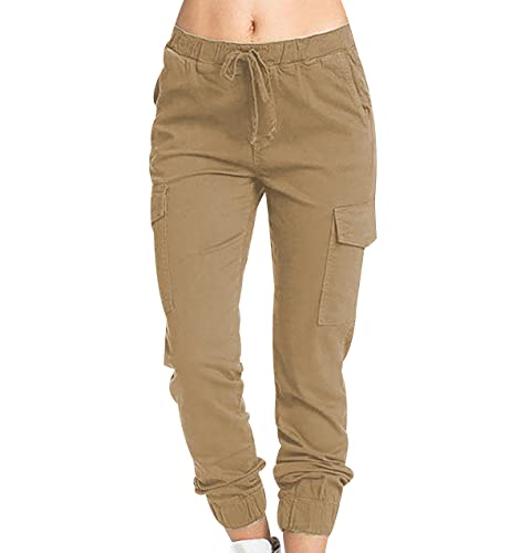 OADOBKICE Hosen Damen High Waist Haremshose Für Damen Freizeithose Weites Bein Hose Cargohose Oversize Damenhose Arbeitshose Hose Elastischem Bund Und Tasche Lange Hose Lockere Damenhose Khaki L von OADOBKICE