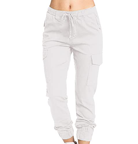 OADOBKICE Hosen Damen High Waist Haremshose Für Damen Freizeithose Weites Bein Hose Cargohose Oversize Damenhose Arbeitshose Hose Elastischem Bund Und Tasche Lange Hose Lockere Damenhose Weiß XL von OADOBKICE