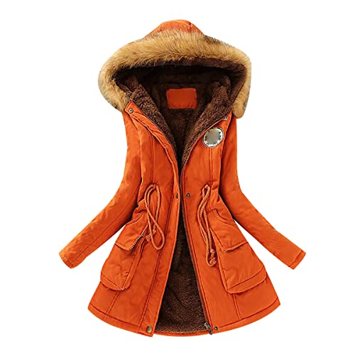 OADOBKICE Leichte Daunenjacke Damen Winterjacke Damen Mäntel Für Damen Packbare Daunenjacke Daunenmantel Parka Gesteppte Gepolsterte Pufferjacke Mit Kapuze Damen Bubble Puffa Jacket Orange L von OADOBKICE