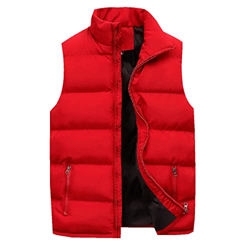 OADOBKICE Leichte Daunenweste Herren Weste Tops Herren Winterweste Klassischer Ärmelloser Mantel Ultraleichte Verstaubare Daunenweste Herren Blase Weste Ärmelloser Mantel Schlankheitsweste Rot XL von OADOBKICE