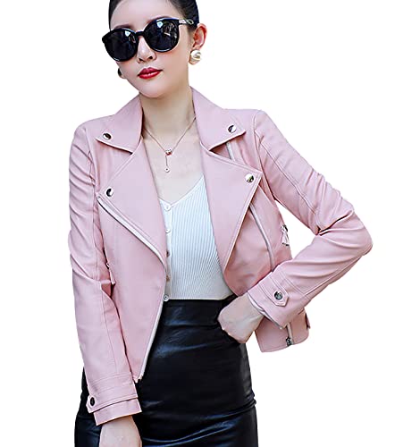 OADOBKICE Mantel Damen Lang Jacke Damen Leder Dünne Jacke Damen Female Kunstlederjacke Biker Damen Lederjacken Slim Fit Passende Damen Lederjacke Sweater Jacke Damen Winddichte Jacke Damen Rosa L von OADOBKICE