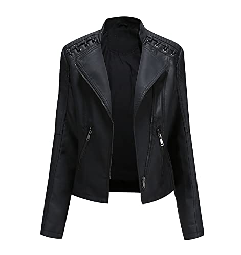 OADOBKICE Mantel Damen Lang Leder Jacke Damen Billige Jacke Frauen Jacke Damen Übergröße Jacke Damen Schwarz Dünne Jacke Damen Passende Damen Lederjacke Schwarz Damen Lederjacke Jacke Schwarz 4XL von OADOBKICE