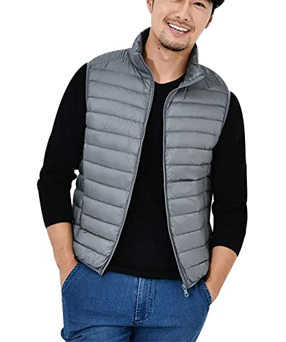 OADOBKICE Puffer Weste Herren Leichte Daunenweste Herren Ultralight Packable Daunen Ärmelloser Mantel Herren Plus Größe Puffa Ärmelloser Mantel Herren Bubble Gilet Gepolsterte Steppweste Grau L von OADOBKICE