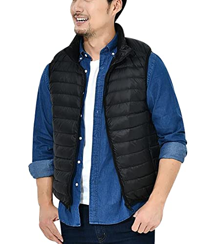 OADOBKICE Puffer Weste Herren Leichte Daunenweste Herren Ultralight Packable Daunen Ärmelloser Mantel Herren Plus Größe Puffa Ärmelloser Mantel Herren Bubble Gilet Gepolsterte Steppweste Schwarz L von OADOBKICE