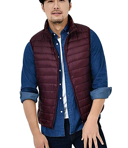 OADOBKICE Puffer Weste Herren Leichte Daunenweste Herren Ultralight Packable Daunen Ärmelloser Mantel Herren Plus Größe Puffa Ärmelloser Mantel Herren Bubble Gilet Gepolsterte Steppweste WeinRot XXL von OADOBKICE